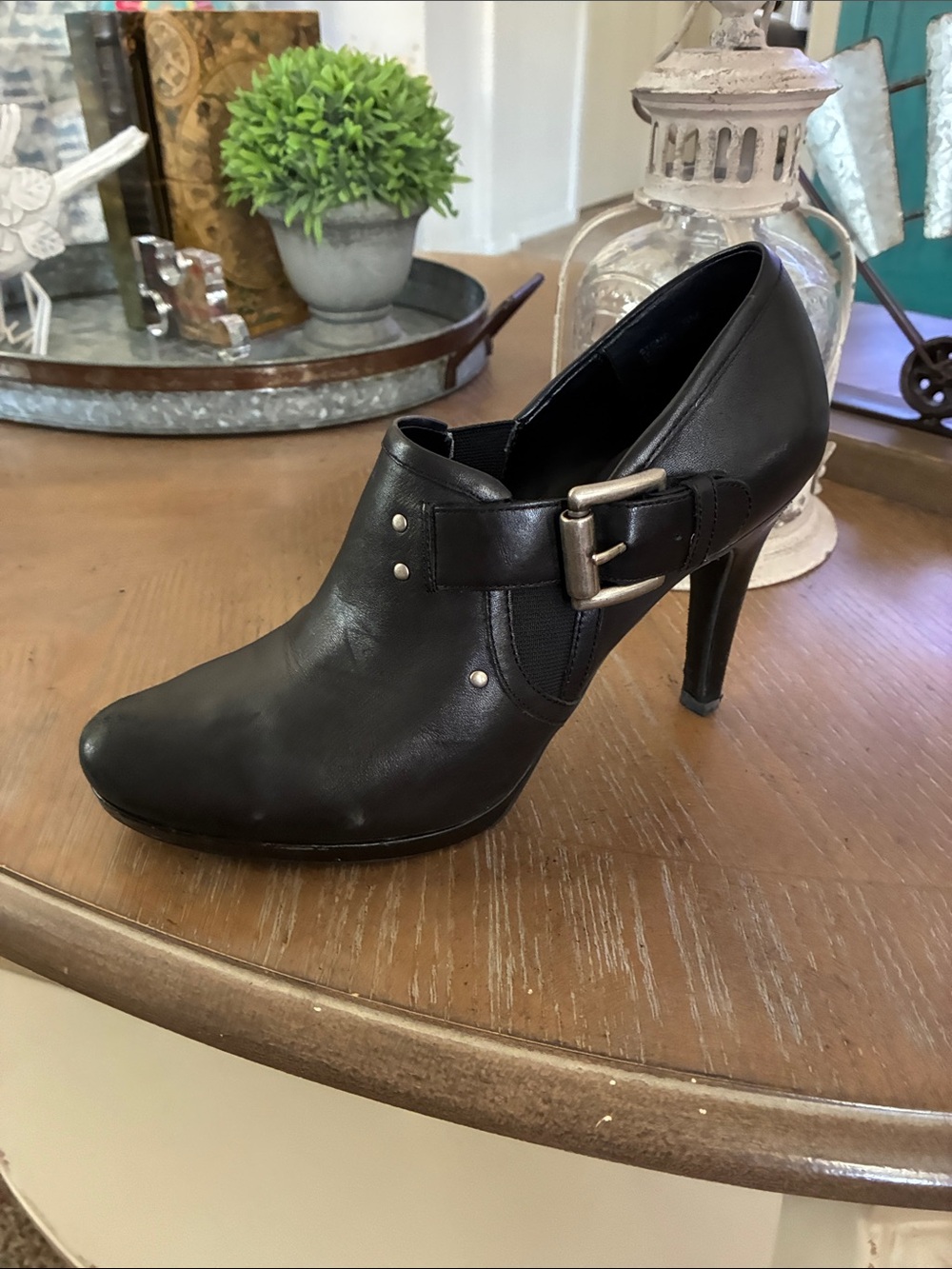 Style & Co. Black Leather High-Heel Ankle Pump with Buckle Detail